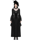 Dark In Love Long Gothic Velvet & Lace Applique Flared Sleeve Maxi Dress