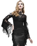 Eva Lady Gothic Lace Inset Applique Tunic Blouse Top