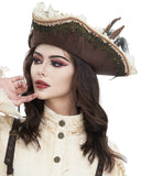 Devil Fashion Womens Steampunk Feather Pirate Cap Hat - Brown