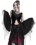 Eva Lady Womens Gothic Velvet & Flocked Damask Mesh Lace Applique Top