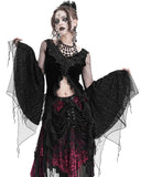 Eva Lady Womens Gothic Velvet & Flocked Damask Mesh Lace Applique Top