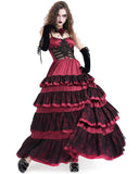 Devil Fashion Womens Long Baroque Gothic Lace Frill Ballgown Wedding Dress - Red