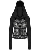 Punk Rave Womens Fishnet Strapping Hooded Muffler Top