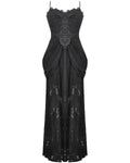 Dark In Love Elegant Gothic Ruched Lace Halter Maxi Dress