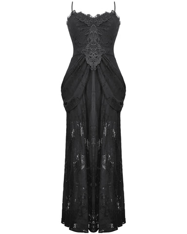 Dark In Love Elegant Gothic Ruched Lace Halter Maxi Dress