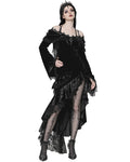 Dark in Love Womens Long Asymmetric Velvet Ruffle Off-Shoulder Mermaid Dress