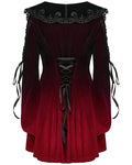 Punk Rave Womens Gothic Velvet Mini Dress With Oversize Embellished Collar - Red & Black Gradient