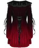 Punk Rave Womens Gothic Velvet Mini Dress With Oversize Embellished Collar - Red & Black Gradient