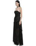 Punk Rave Womens Long Gothic Mesh Strapless Dress With Embroidered Lace