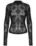 Punk Rave Womens Gothic Flocked Mesh Crucifix Top