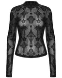 Punk Rave Womens Gothic Flocked Mesh Crucifix Top