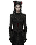 Punk Rave Womens Baroque Gothic Rose Embroidered Velvet Cincher Corset - Red & Black