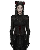 Punk Rave Womens Baroque Gothic Rose Embroidered Velvet Cincher Corset - Red & Black
