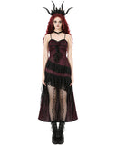Dark In Love Womens Long Gothic Rose Asymmetric Lace Ruffle Maxi Dress - Red & Black