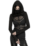 Punk Rave Womens Fishnet Strapping Hooded Muffler Top