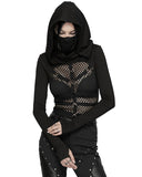 Punk Rave Womens Fishnet Strapping Hooded Muffler Top