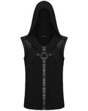 Punk Rave Mens Apocalyptic Gothic Cyberpunk Mesh Overlay Hooded Tank Top Vest