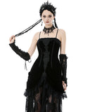 Dark In Love Womens Long Baroque Gothic Velvet & Lace Applique Evening Prom Dress