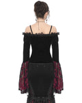 Eva Lady Dark Devore Gothic Velvet & Flocked Mesh Off Shoulder Top - Black & Red