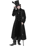 Devil Fashion Mens Long Gothic Victorian Damask Velvet Coat - Black