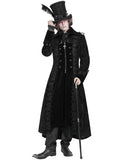 Devil Fashion Mens Long Gothic Victorian Damask Velvet Coat - Black