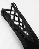 Devil Fashion Womens Long Gothic Velvet Lace-Up Evening Gloves - Black