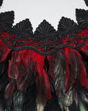 Punk Rave Womens Gothic Burlesque Feathered Shawl Cape - Black & Red