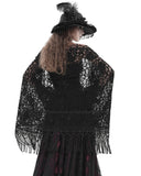 Eva Lady Womens Baroque Gothic Lace Fringed Shawl Cape