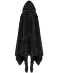 Punk Rave Womens Long Gothic Faux Fur Asymmetric Hooded Winter Cloak - Black