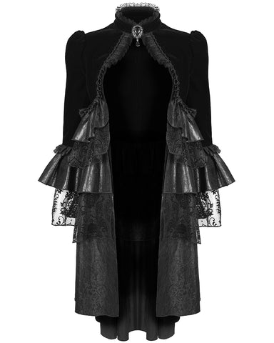 Devil Fashion Womens Gorgeous Gothic Aristocrat Velvet & Lace Frock Jacket