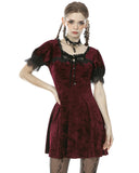 Dark In Love Nightingales Rose Gothic Mini Dress - Red Velvet