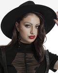 Punk Rave Daily Life Womens Gothic Beaded Wide Brim Fedora Hat - Black