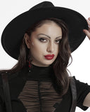 Punk Rave Daily Life Womens Gothic Beaded Wide Brim Fedora Hat - Black