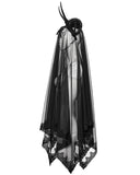 Punk Rave Womens Dark Gothic Beaded Demon Horns 2-Piece Mesh Veil