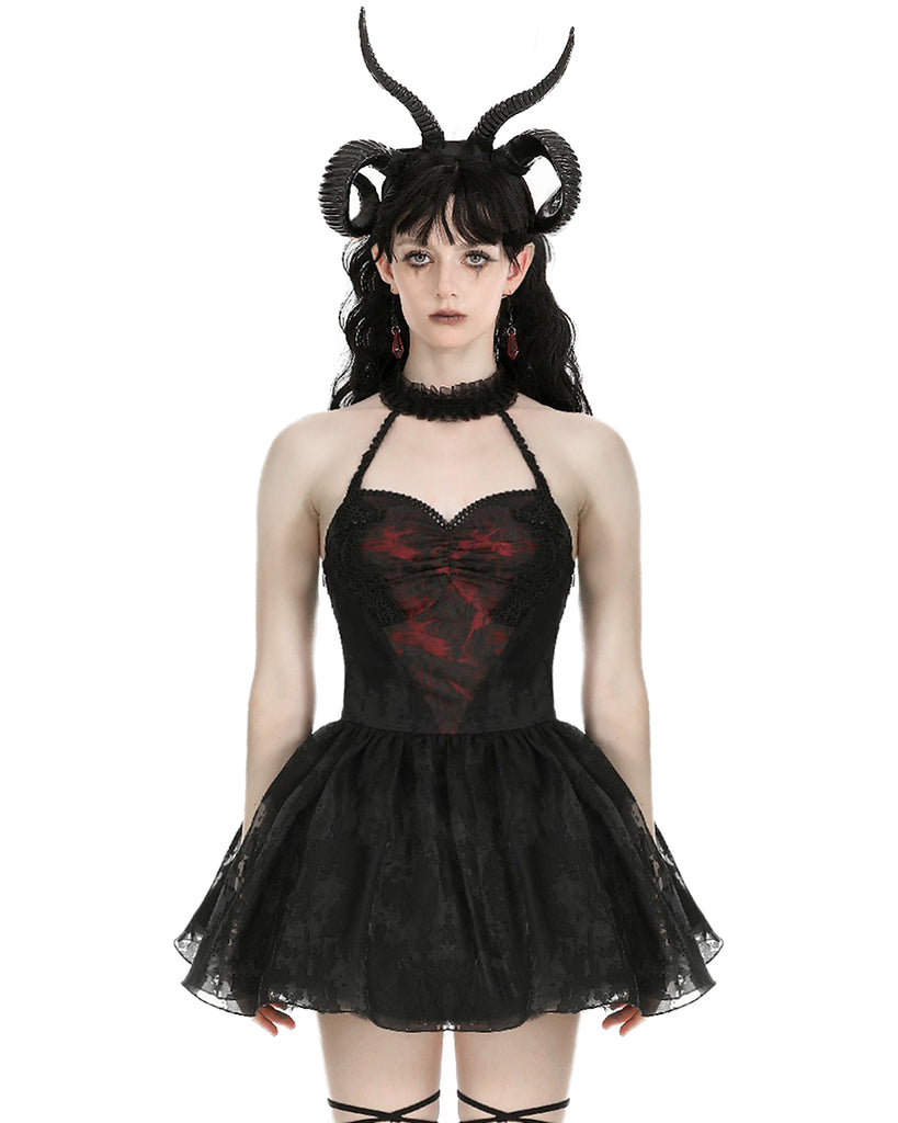 Dark In Love Gothic Lace Embellished Heartache Mini Dress - Black & Re Violent Delights Dark In Love Gothic Lace Embellished Heartache Mini Dress - Black & Re Violent Delights