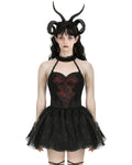 Dark In Love Gothic Lace Embellished Heartache Mini Dress - Black & Red