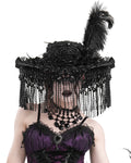 Eva Lady Womens Gothic Lolita Fringed Feather Rose Wide Brim Mourning Hat