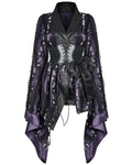 Pyon Pyon Womens Gothic Lolita Floral Embroidered Kimono Jacket - Purple & Black