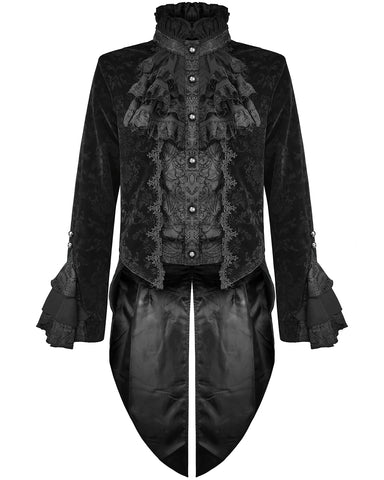 Devil Fashion Athanasius Mens Gothic Tailcoat Jacket - Black Damask