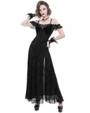 Eva Lady Long Dark Gothic Velvet Flocked Mesh Dress