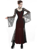 Dark In Love Wynterine Gothic Velvet Maxi Dress - Black & Red