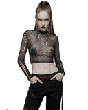 Punk Rave Womens Serpentine Printed Mesh Cyberpunk Top - Black & White