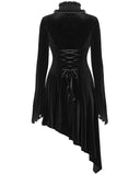 Punk Rave Womens Gothic Asymmetric Velvet Evening Dress - Black -