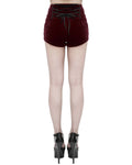 Devil Fashion Womens Gothic Lolita Lace Applique Velvet Hot Pants - Red