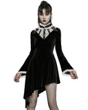 Punk Rave Womens Gothic Asymmetric Velvet Evening Dress - Black & White