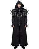 Devil Fashion Mens Cloak Coat Jacket Black Hooded Crow Feather Gothic Steampunk