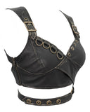 Devil Fashion Womens Steampunk Bronzed Faux Leather Cropped Vest Top