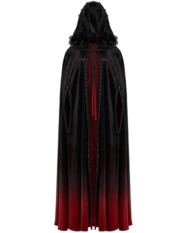 Punk Rave Womens Gothic Gradient Velvet Cloak - Black & Red