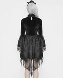 Eva Lady Arabella's Conflict Womens Beaded Gothic Mini Dress - Black Velvet & Lace