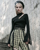 Punk Rave Daily Life Urban Occult Gothic Lace Inset Asymmetric Knit Top